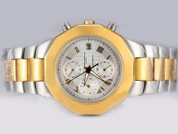 Baume Mercier Riviera XXL 8625 Silver 18k Gold Strap Round White Dial Watch watches