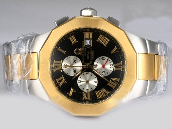Baume Mercier Riviera XXL 8669 Black Dial Round Silver 18k Gold Strap Watch watches