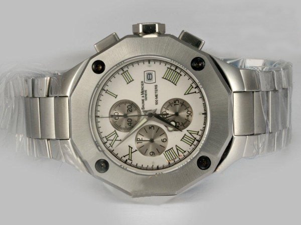 Baume Mercier Riviera XXL 8708 White Dial Round Silver Stainless Steel Strap Watch watches