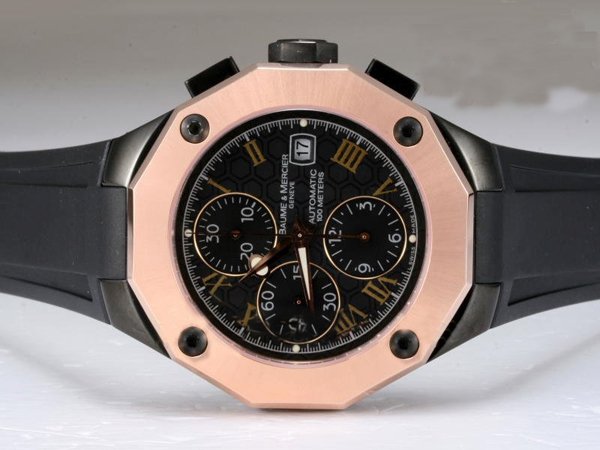 Baume Mercier Riviera XXL 8711 PVD Bezel Black Dial Black Rubber Strap Watch watches
