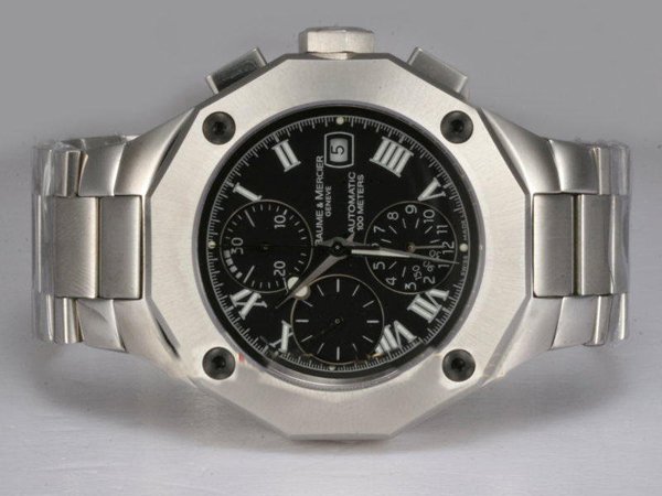 Baume Mercier Riviera XXL 8728 Stainless Steel Case Round Black Dial Watch watches