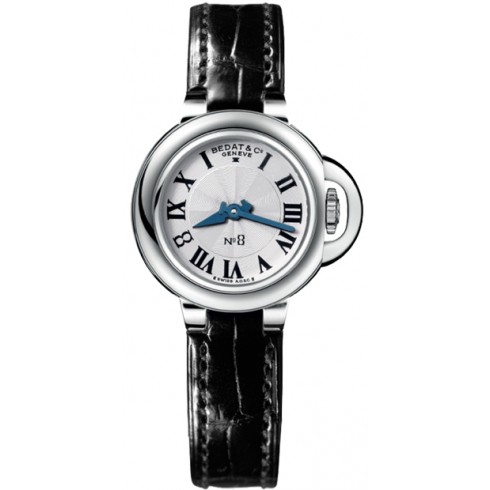Bedat No. 8 Silver Guilloche Dial Steel Black Leather Ladies Watch 827.010.600 watches