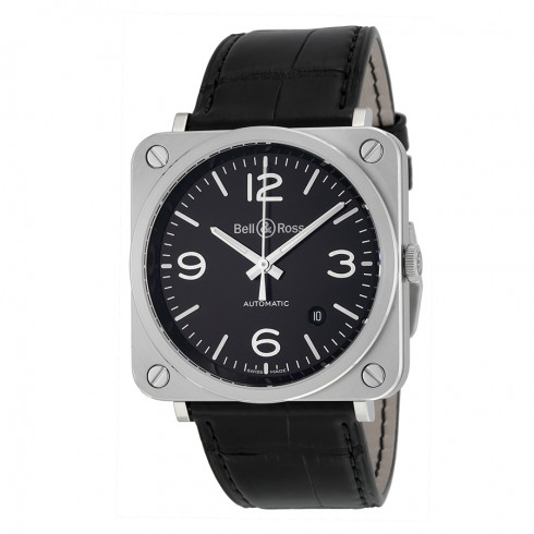 Bell and Ross Aviation Automatic Black Dial Black Leather Men's Watch BRS92-BL-ST watches