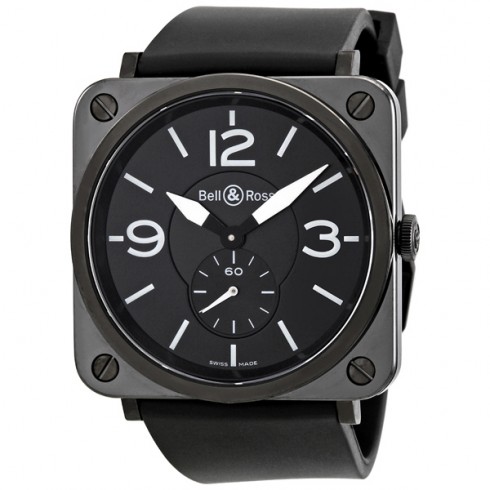 Bell and Ross Aviation Black Dial Black Ceramic Case Unisex Watch BRS-BLK-CER-RUBB watches