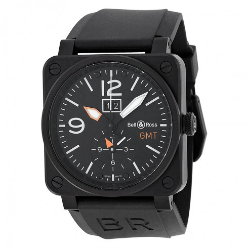 Bell and Ross Aviation Black Dial Black Rubber Men's Watch BR0351-GMT-CA watches