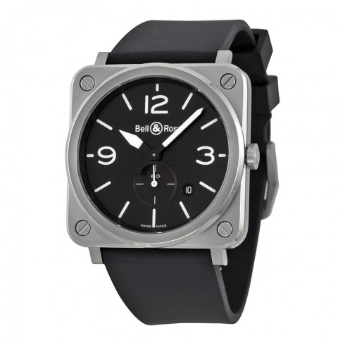 Bell and Ross Aviation Black Dial Black Rubber Strap Men's Watch BLRBRS-BLC-ST watches