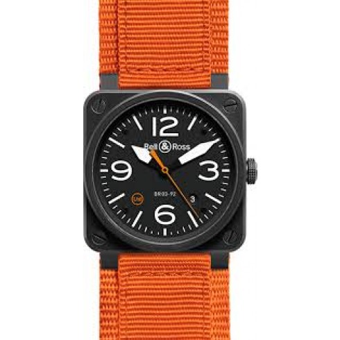 Bell and Ross Aviation Black Dial Orange Canvas Strap Automatic Men's Watch BR0392-O-CA watches