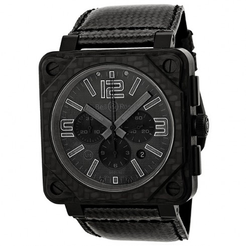 Bell and Ross Aviation Black Phantom Dial Carbon Fiber Rubber Men's Watch BR0194-CA-FIBER-PH watches