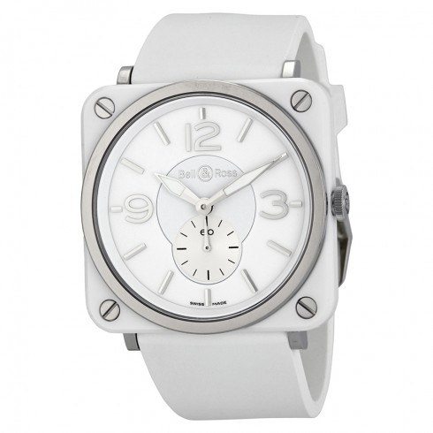 Bell and Ross Aviation White Dial Ceramic Unisex Watch BRS-WHT-CER-RUBB watches