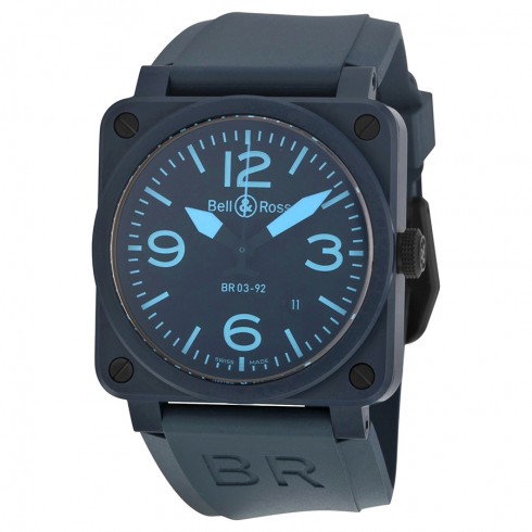 Bell and Ross Black Dial Automatic Blue Rubber Men's Watch BR0392-CREAM-BLUE watches