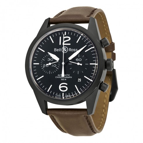 Bell and Ross Black Dial Chronograph Brown Leather Automatic Men's Watch BRV126-BL-CA-SCA watches