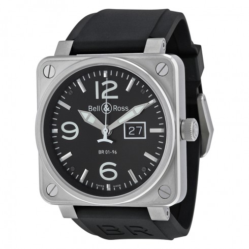 Bell and Ross Grande Date Black Dial Black Rubber Men's Watch BR0196-BL-ST watches