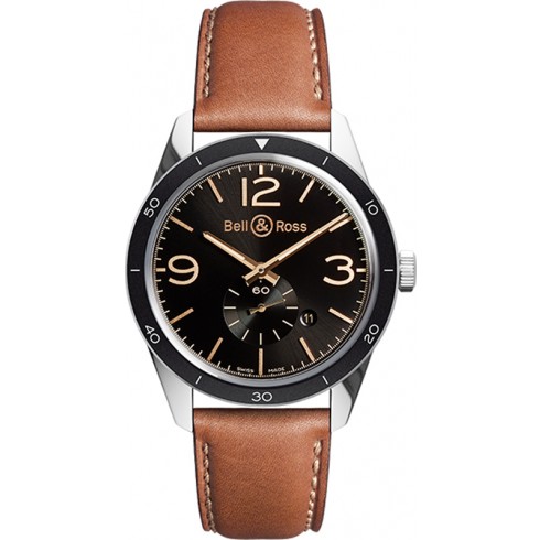 Bell And Ross Heritage Automatic Black Dial Golden Tan Leather Men's Watch RBRV123-GH-ST-SCA watches