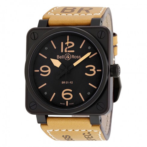 Bell and Ross Heritage Black Dial Tan Leather Strap Men's Watch BR01-92-HERITAGE watches