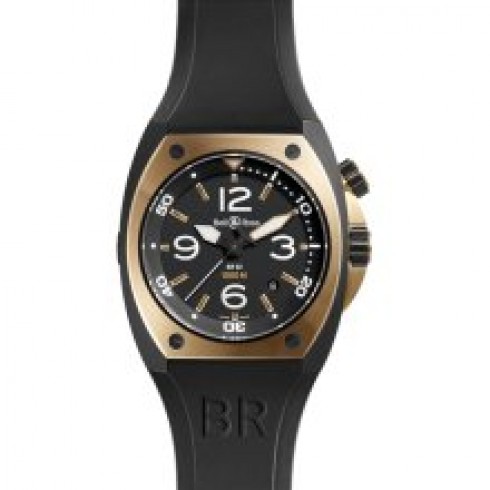 Bell and Ross Marine Black Dial 18kt Pink Gold and Black PVD Steel Rubber Men's Watch BR02-PNKGLD-CA watches