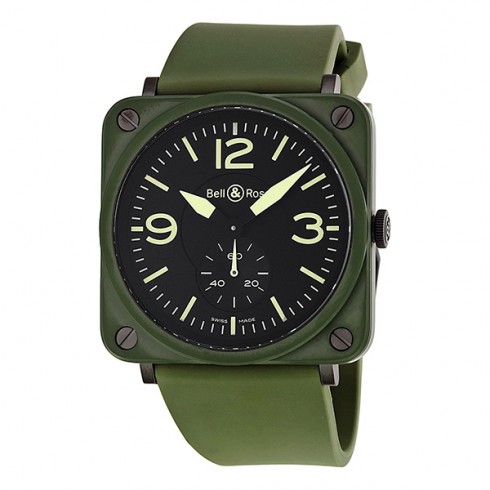 Bell and Ross Military Olive Green Ceramic Rubber Strap Men's Watch BRS-CERAM-MIL watches