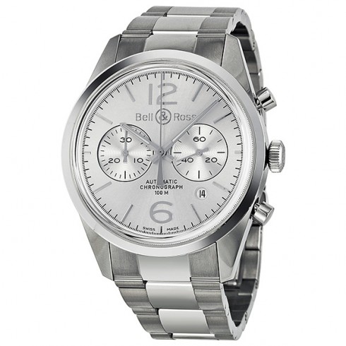 Bell and Ross Officer Automatic Chronograph Silver Dial Men's Watch BR126-WH-ST-SS watches