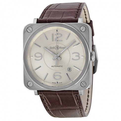 Bell and Ross Officer Silver Dial Brown Alligator Leather Men's Watch BRS-OFF-SIL watches