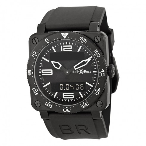 Bell and Ross Type Aviation Black Dial Black PVD Stainless Steel Black Rubber Men's Watch BR0392-AVIA-CA watches