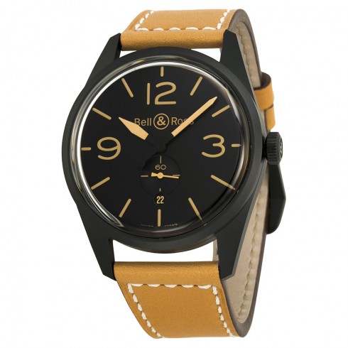 Bell and Ross Vintage Black Dial Tan Leather Men's Watch BRV123-HERITAGE watches