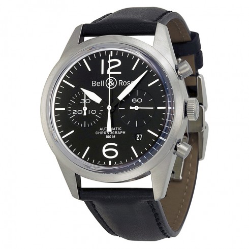 Bell and Ross Vintage Chronograph Black Dial Black Leather Men's Watch BRV126-BL-ST/SCA watches