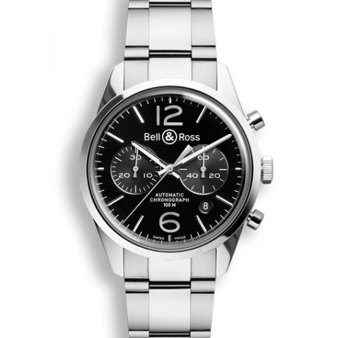 Bell and Ross Vintage Chronograph Black Dial Men's Watch BR126-BL-BE-SS watches
