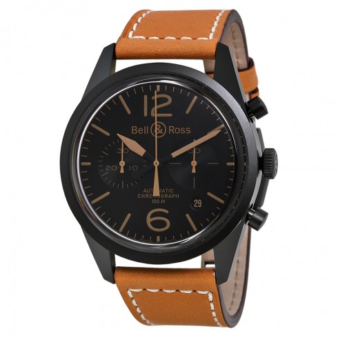 Bell and Ross Vintage Heritage Black Dial Tan Leather Men's Watch BR126-HERITAGE watches