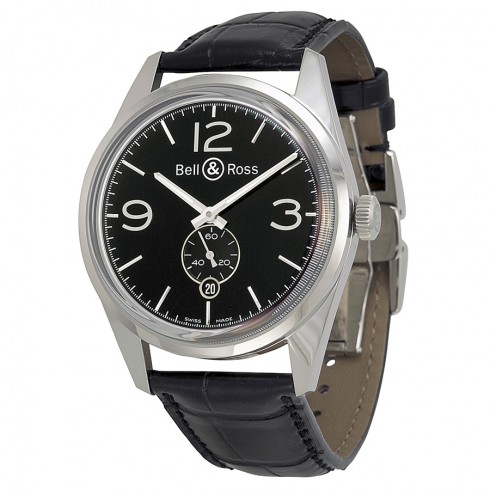Bell and Ross Vintage Officer Black Dial Black Leather Men's Watch BRG123-BL-ST-SCR watches