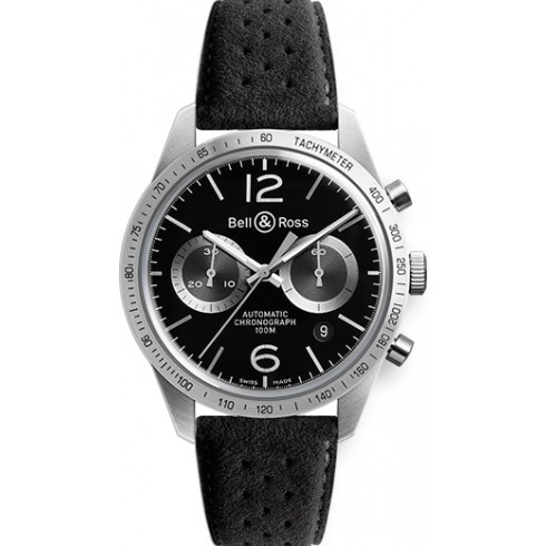 Bell and Ross Vintage Original Automatic Chronograph Black Dial Black Leather Men's Watch RBRV126-BS-ST-SF watches