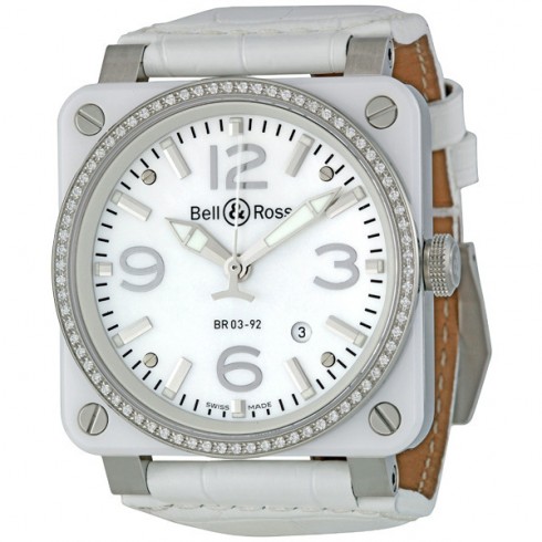 Bell and Ross White Ceramic Diamond Mother of Pearl Men's Watch BR0392-WH-C-D-SCA watches