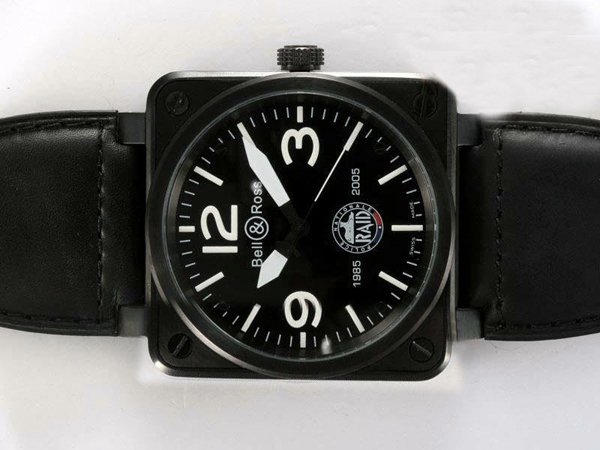 Bell Ross BR-S Ceramic BR-S Ceramic Black Dial Black Cow Leather Strap Black Dial 46x46mm Watch watches