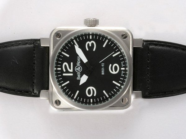Bell Ross BR01-92 BR01-92 Black Black Dial Black Crocodile Leather Strap Watch watches