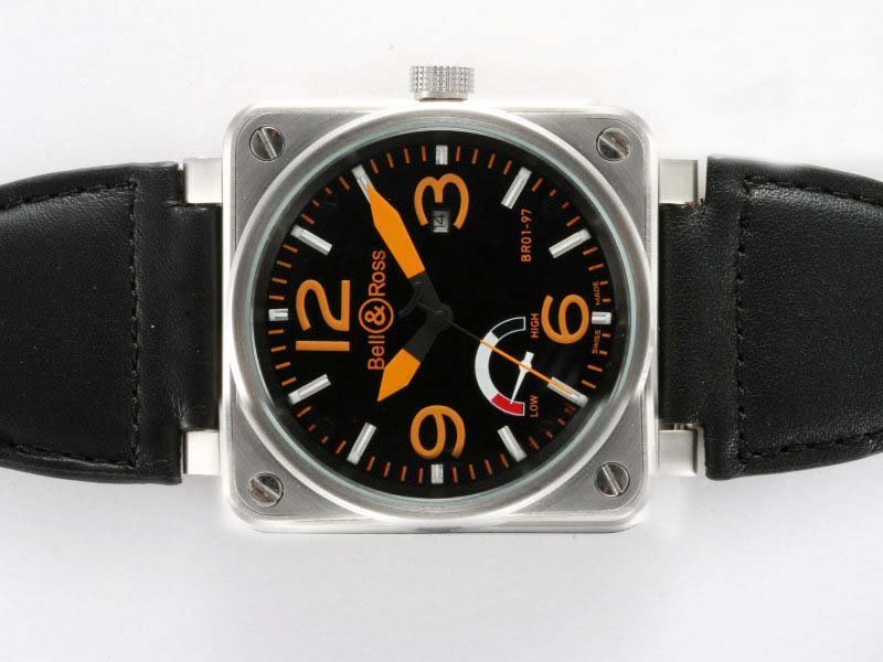 Bell Ross BR01-92 BR01-92 Black Dial Leather Stainless Steel Case Midsize 42x42mm Watch watches