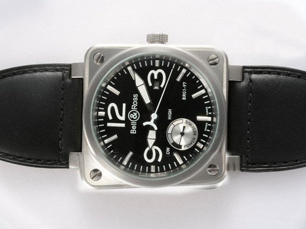 Bell Ross BR01-92 BR01-92 Stainless Steel Bezel Black Crocodile Leather Strap Watch watches