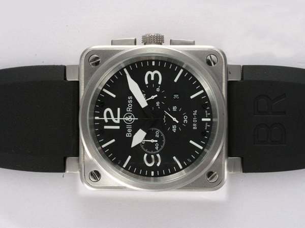 Bell Ross BR01-94 Chronograph BR01-94 Black 46x46mm Black Rubber Strap Midsize Watch watches