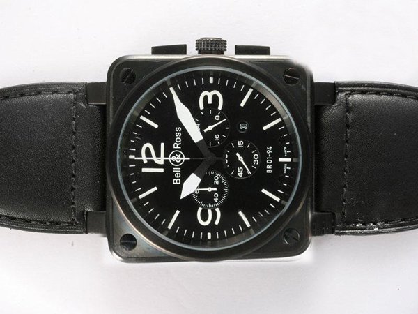Bell Ross BR01-94 Chronograph BR01-94 Black Black Ostrich Leather Strap 46x46mm Midsize Watch watches