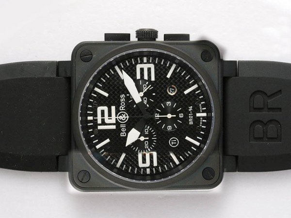 Replica Bell Ross BR01-94 Chronograph BR01-94 Black Quartz Chronograph Midsize PVD Bezel Watch Watch