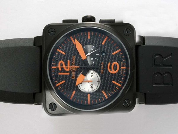 Bell Ross BR01-94 Chronograph BR01-94 Black Square Black Rubber Strap Black Dial Watch watches