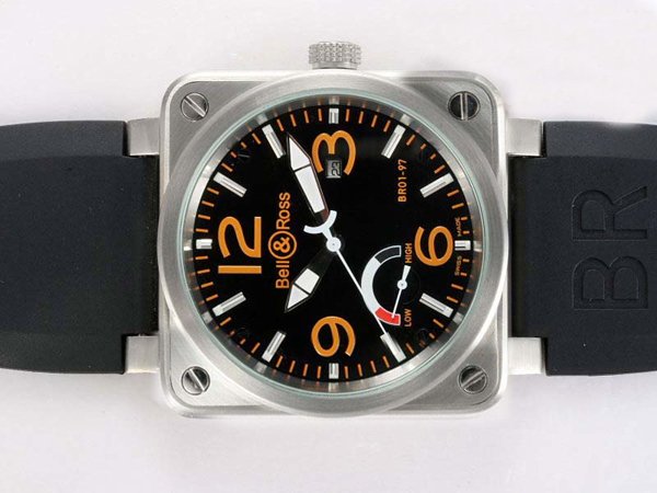 Bell Ross BR01-94 Titanium BR01-94 Titanium Orange Square Black Rubber Strap Black Dial Watch watches