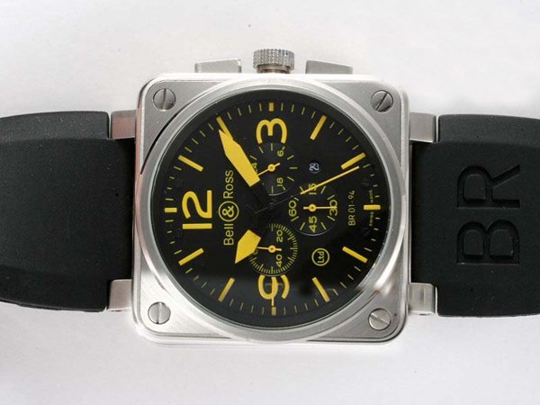 Bell Ross BR01-94 Titanium BR01-94 Titanium Orange Square Quartz Chronograph Black Dial Watch watches