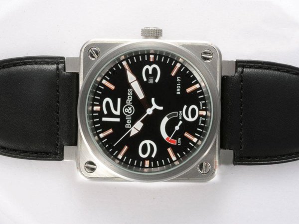 Bell Ross BR01-97 Power Reserve BR01-97 Square Midsize Black Crocodile Leather Strap Watch watches