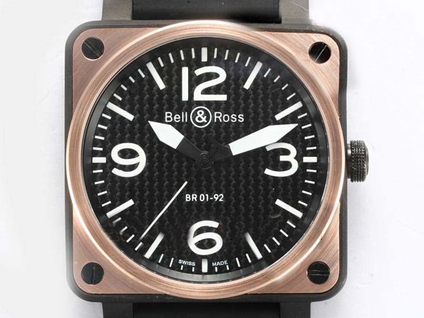 Bell Ross BR01 Gold Carbon BR 01-92 Auto Fabric Black Dial 46x46mm Black Rubber Strap Watch watches