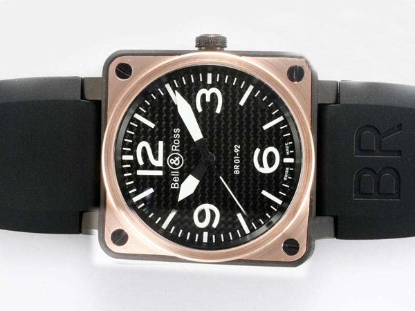 Bell Ross BR01 Gold Carbon BR 01-92 Auto Rubber 46x46mm Automatic Midsize Watch watches