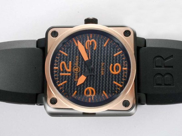 Bell Ross BR01 Gold Carbon BR 01-92 Auto Rubber Midsize Automatic 42x46mm Watch watches