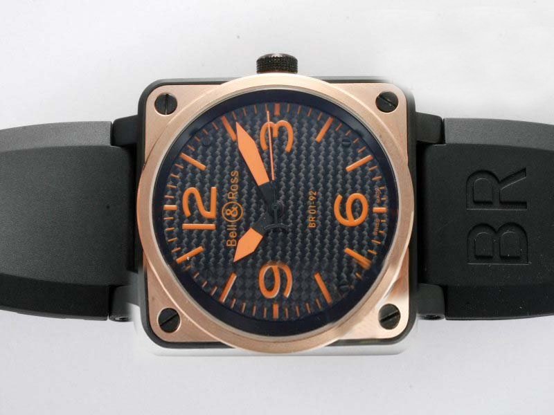 Bell Ross BR01 Gold Carbon BR 01-92 Auto Rubber PVD Case PVD Bezel Midsize Watch watches