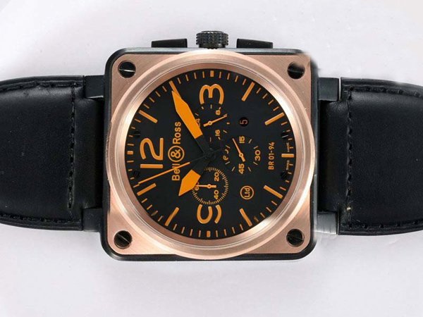 Bell Ross BR01 Gold Carbon BR 01-94 Chrono PVD Case Black Dial 46x46mm Watch watches