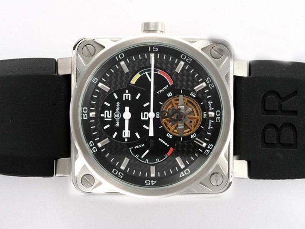Bell Ross BR01 Tourbillon BR01 Black Tourbillon Automatic Stainless Steel Bezel Black Dial Watch watches