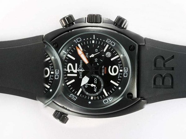 Bell Ross BR02 BR02 Carbon 44mm Black Rubber Strap Midsize Watch watches
