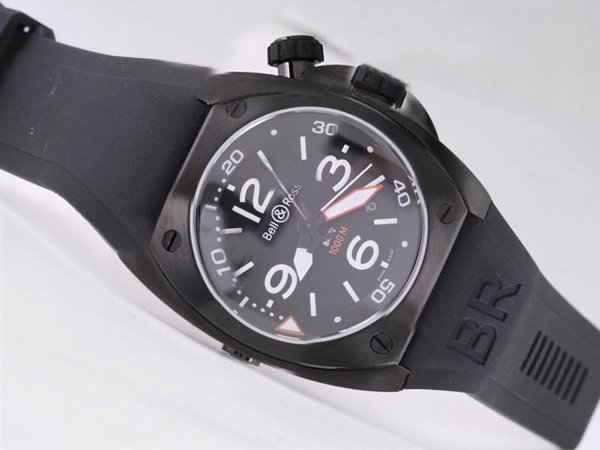 Bell Ross BR02 BR02 Carbon Black Dial 44mm Black Rubber Strap Watch watches