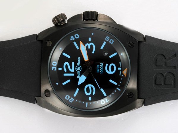 Bell Ross BR02 BR02 Carbon Finish Round Black Ostrich Leather Strap Midsize Watch watches